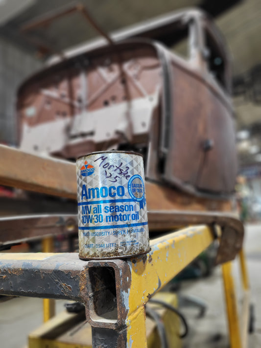 Mortske Signed Amoco Oil Cans